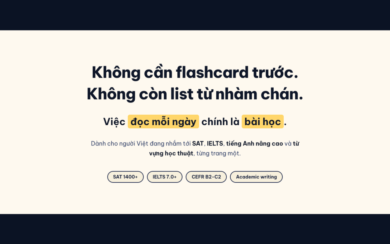 A card reading no flashcards first, no more boring word lists