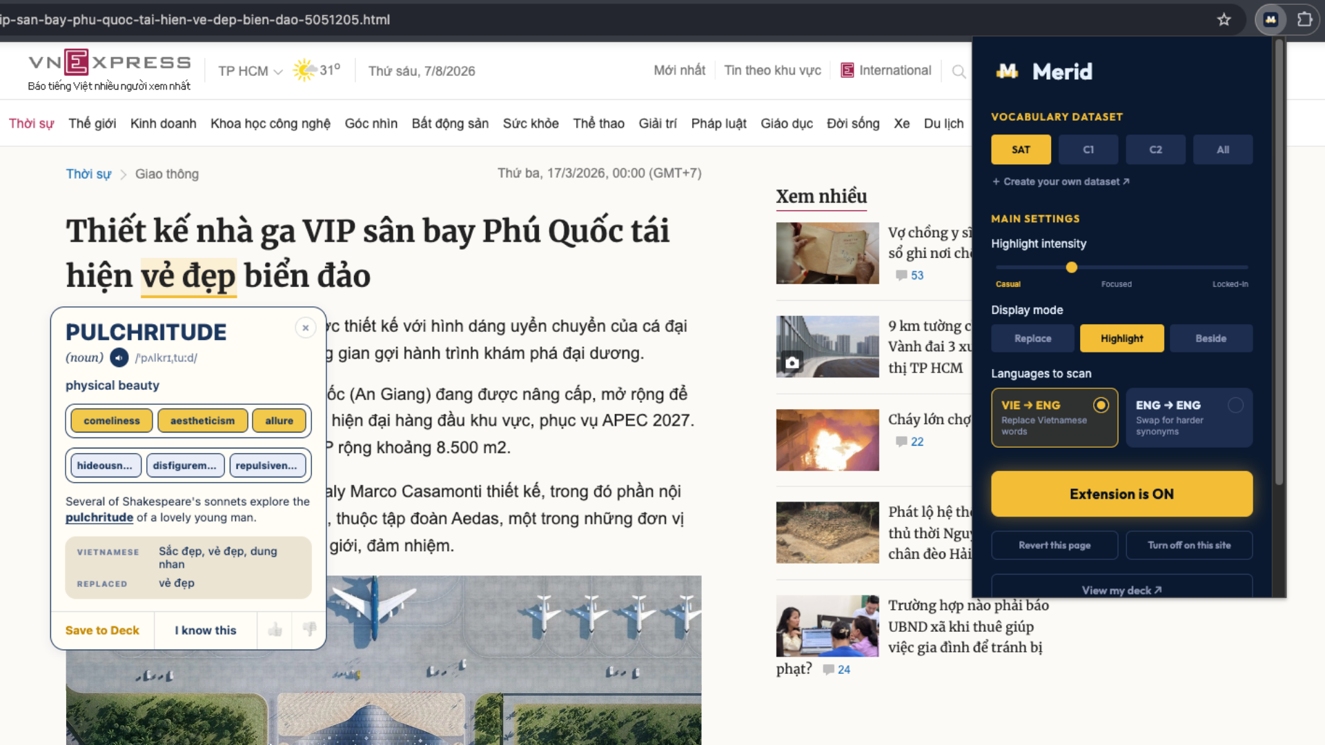 A Vietnamese news article with one word swapped for English