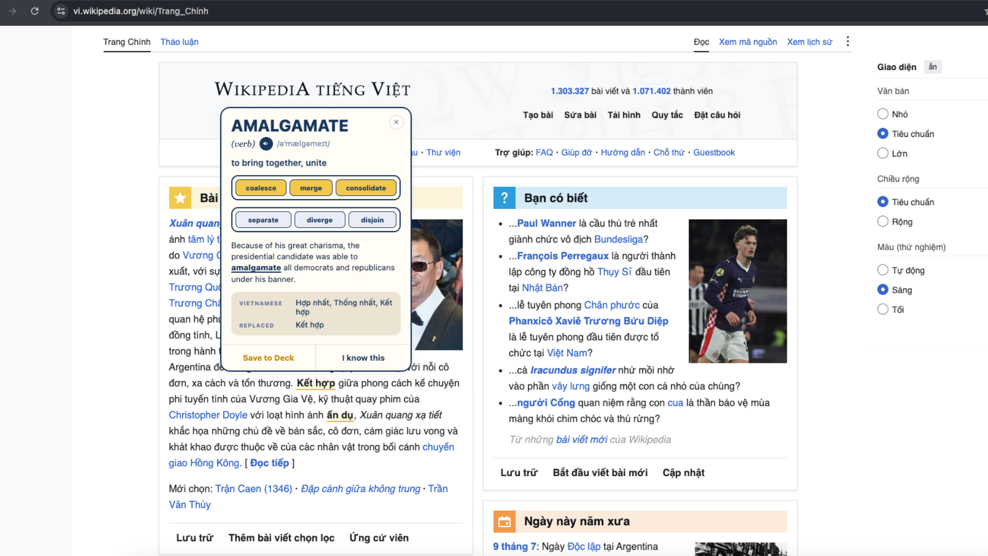 A Vietnamese Wikipedia article with the word kết hợp replaced by amalgamate